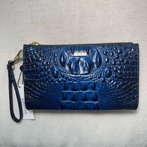Brahmin Daisy Clutch Wristlet Anchor Blue Melbourne Leather